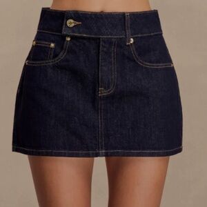 MESHKI Julienne Denim Mini Skirt - Washed Indigo Blue